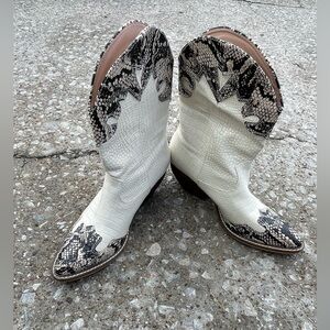 Women's White and Black Western Boots
